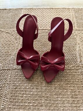 Pointed Red Bow Slingback Heels for Women